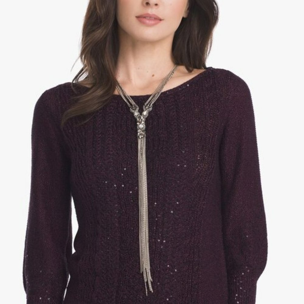 WHBM Fabric Beaded Chain Y-Necklace and Earrings